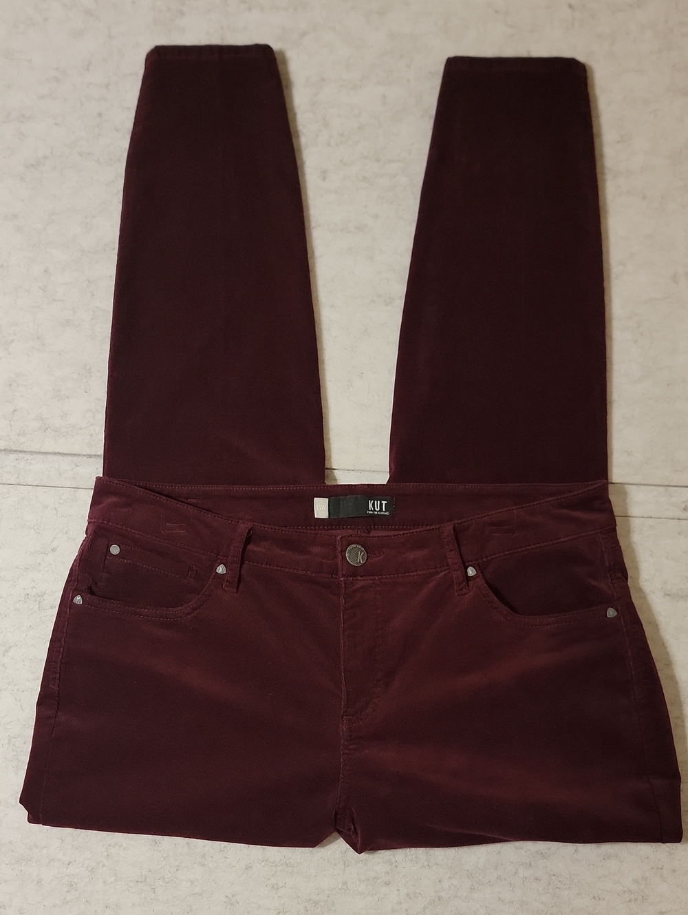 KUT from the Kloth Diana Fab Ab Skinny Corduroy Pants Maroon 14W